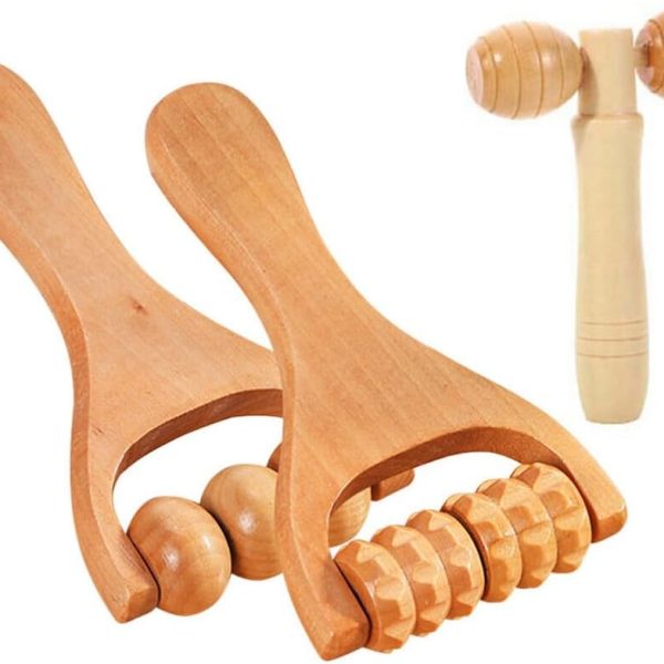 Wooden Roller Massage Set 3Pcs Foot, Neck, and Facial Massage Tools for Home Use Relaxing Spa Experience for Women