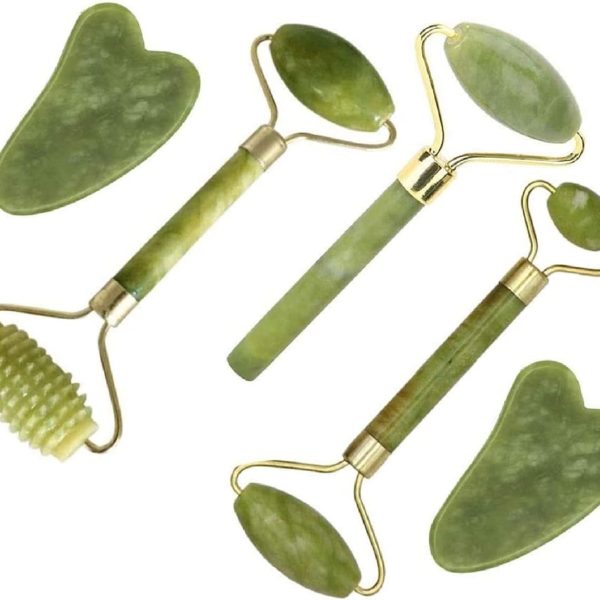 Jade Gua Sha Facial Massager Set   5 in 1 Skin Care Tools with Roller and Massager