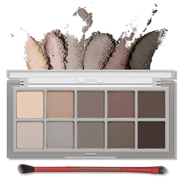 10 Colors Nude Eyeshadow Palette, Taupe Brown Mavue Matte Eye Shadow Palette Makeup, Neutral Grey Smokey Eye Pallete, Ultra Blendable, Long Lasting Natural Eyeshadow for Older Women, Cement